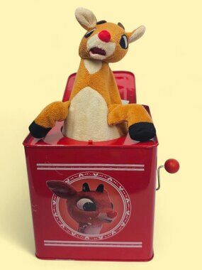 Rudolph Red Nosed Reindeer Jack In The Box Musical Toy Gemmy 2010 Vintage Style